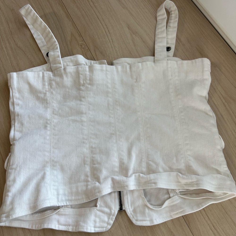 Free People White Denim Corset Top - Picture 6 of 7